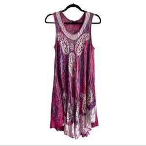 STYLO CANADA Paisley Print Embroidery Sleeveless Midi Dress Pink Purple M/L